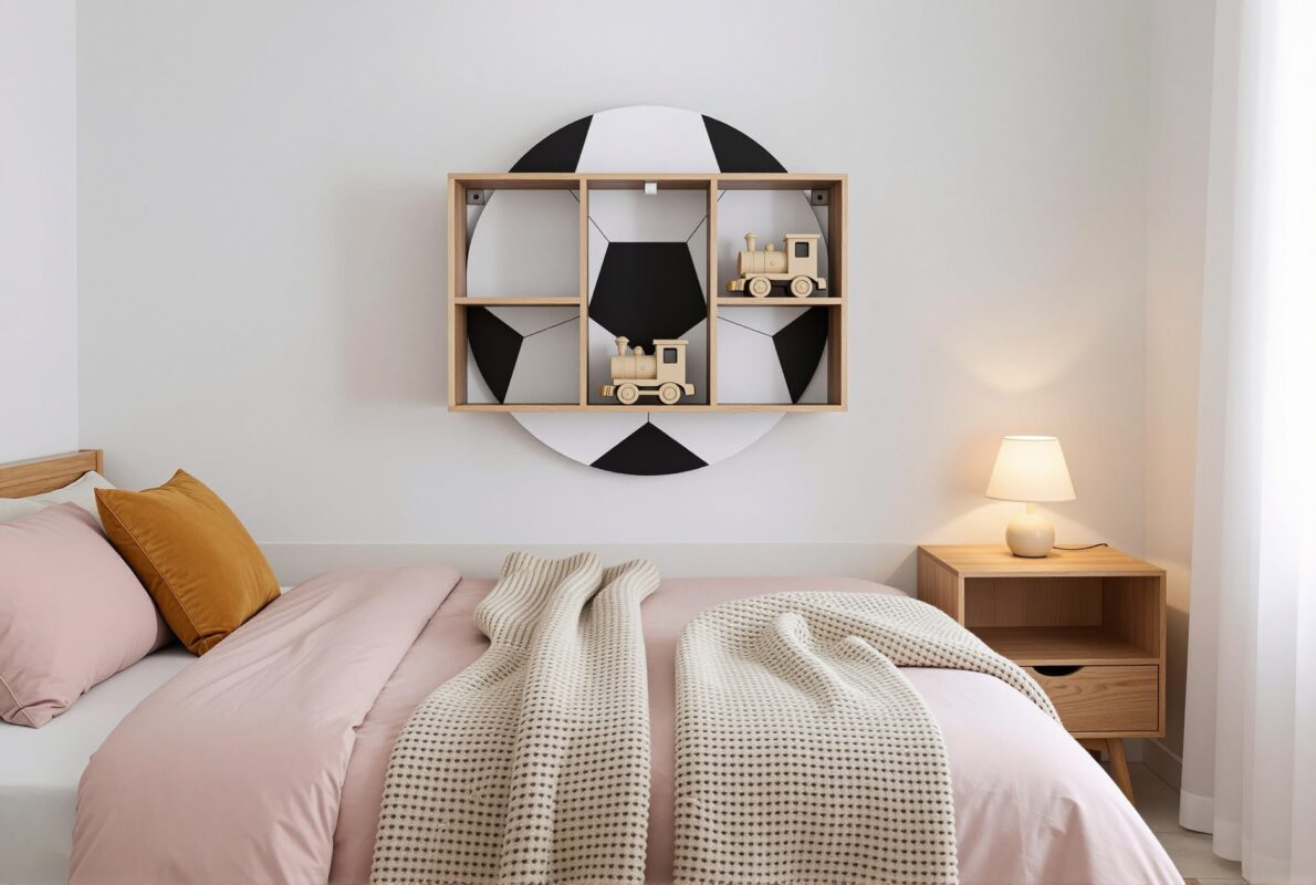 regał piłkarski nad łóżkiem w pokoju chłopca Paco Design