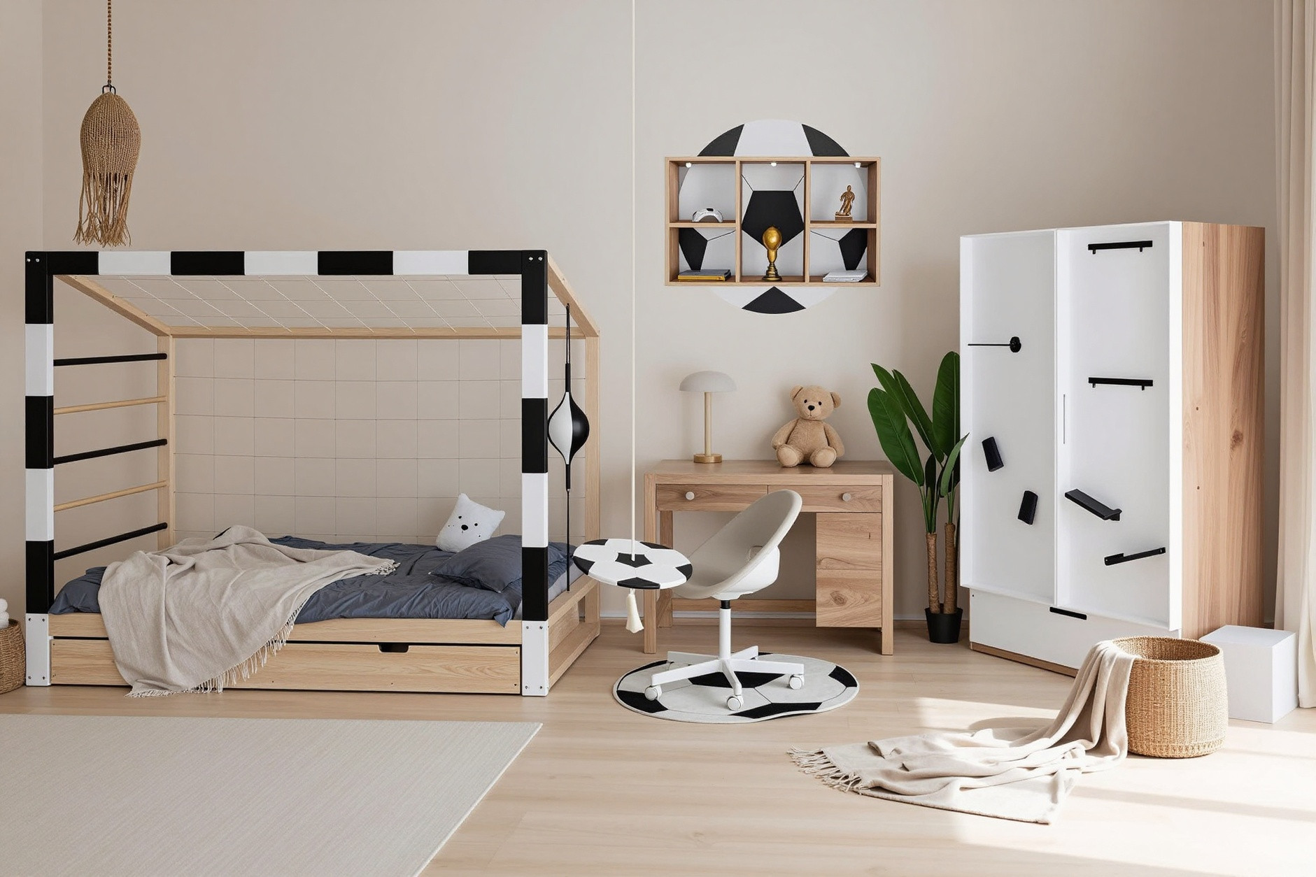 pokój chłopca 6-10 lat aranżacja pokoju małego piłkarza z łóżkiem bramką Paco Design