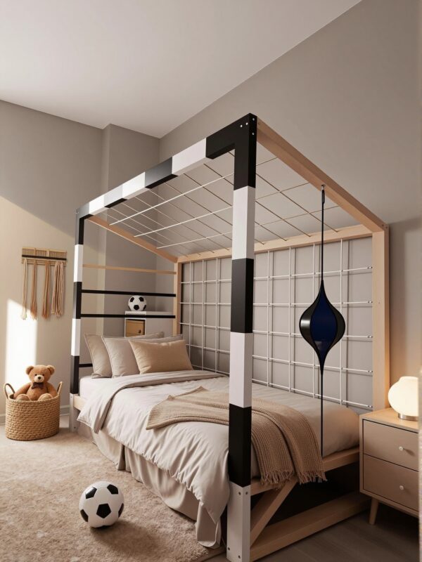 łóżko bramka piłkarska w pokoju małego piłkarza Paco Design